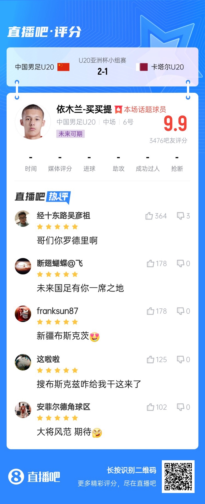  依木蘭+陳澤仕泰山中場(chǎng)連線！19歲依木蘭獲封：新疆布斯克茨！