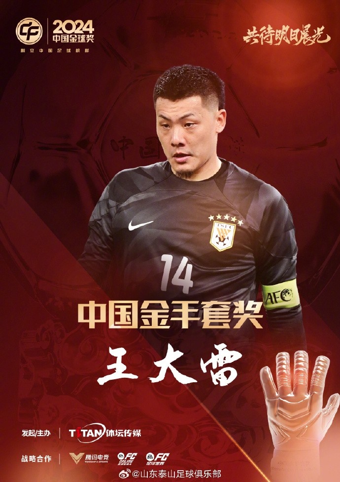  王大雷榮獲中國金手套獎(jiǎng)，謝文能入選中國金球獎(jiǎng)候選人前三名