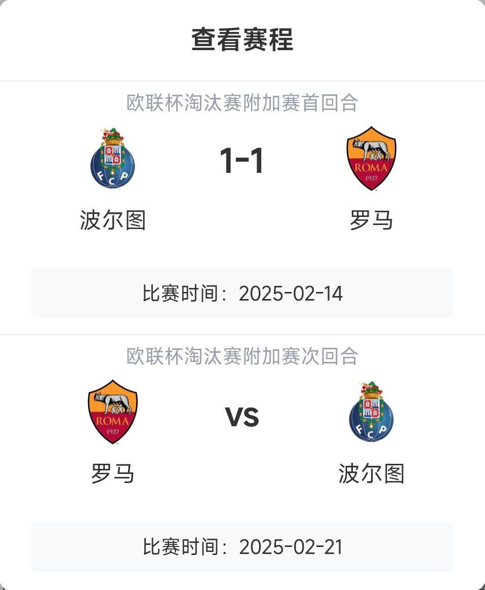 羅馬頂?shù)米?？意甲歐戰(zhàn)8隊3隊直通4隊出局，羅馬首回合1-1波爾圖