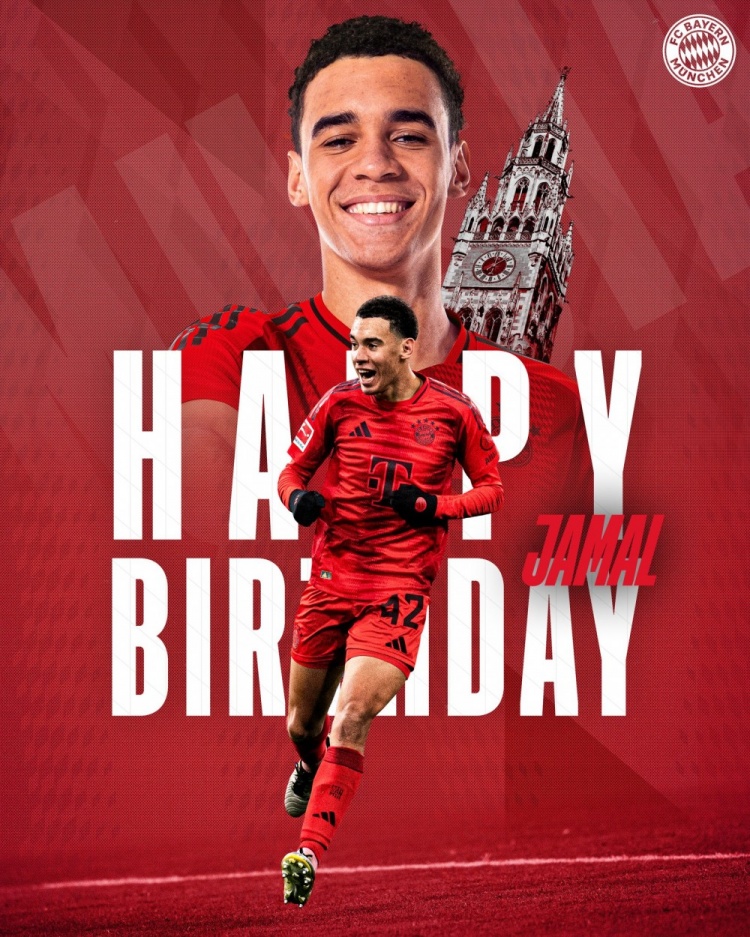  拜仁官方祝穆西亞拉22歲生日快樂，加盟至今出戰(zhàn)196次獲59球38助