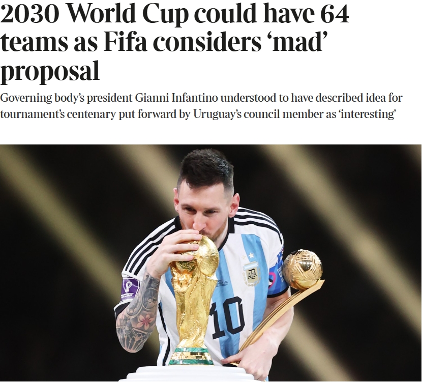  泰晤士：某官員稱2030世界杯擴軍64隊想法完全瘋狂，望盡快否決