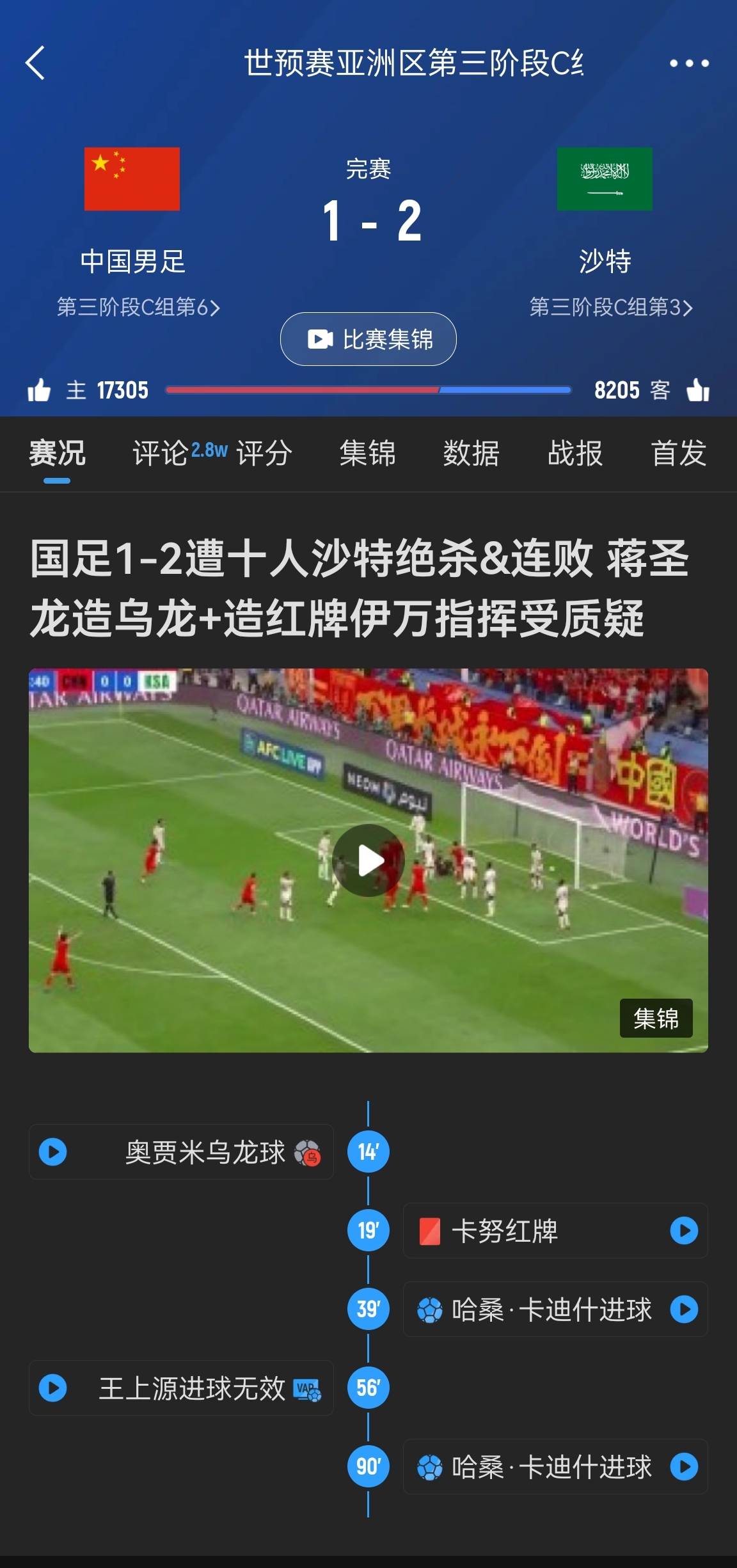  今天什么劇本？首戰(zhàn)沙特也是半場紅牌+蔣光太傷退，最后國足被翻
