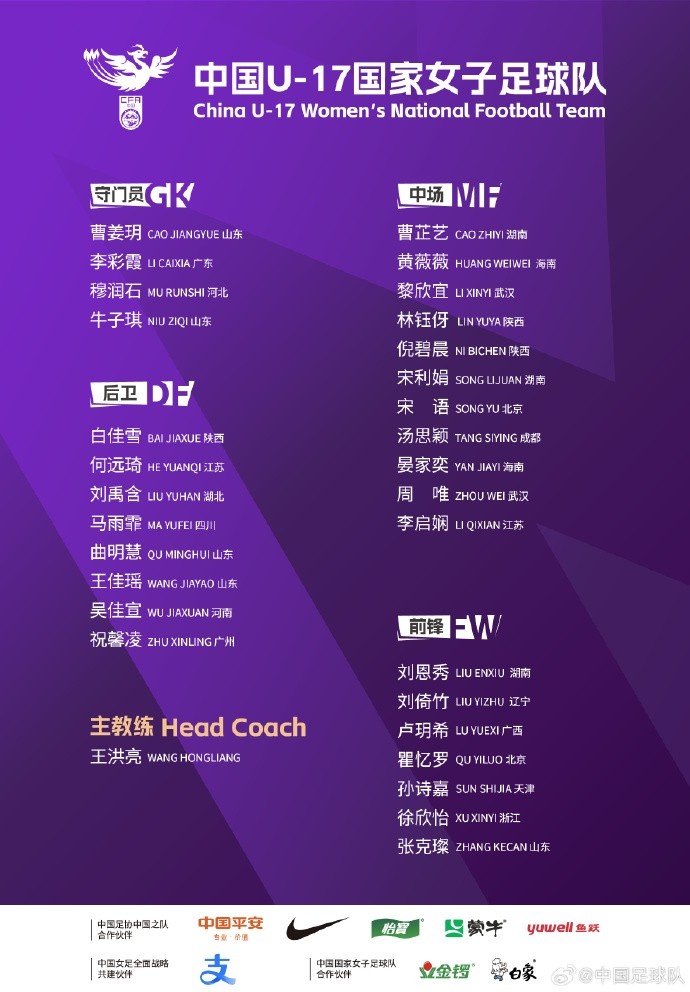  U17女足30人將在蘇州集訓(xùn)備戰(zhàn)世界杯，姜寧、朱挺擔(dān)任訓(xùn)練員
